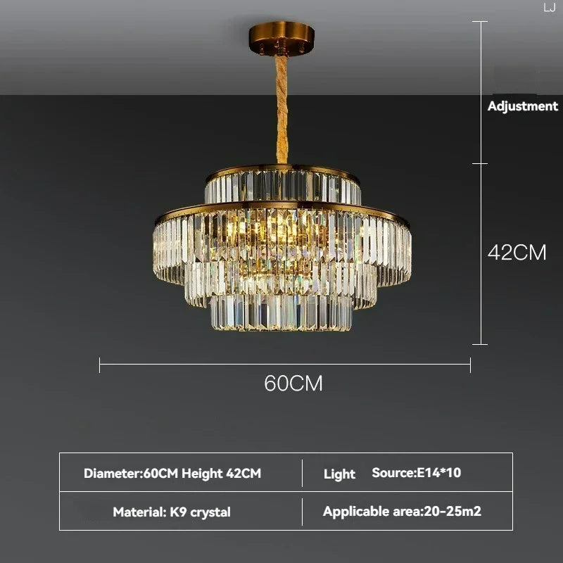 Modern Luxury Crystal Chandelier Gold Ceiling Pendant Lights for Living Room Chandeliers Villa Kitchen Decoration Round Lamp