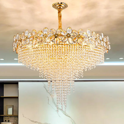 Modern Flower Crystal Tassel Chandelier Living Room Dining Room Gold Crystal Ceiling Pendant Lights Vila Lobby Lighting Fixtures
