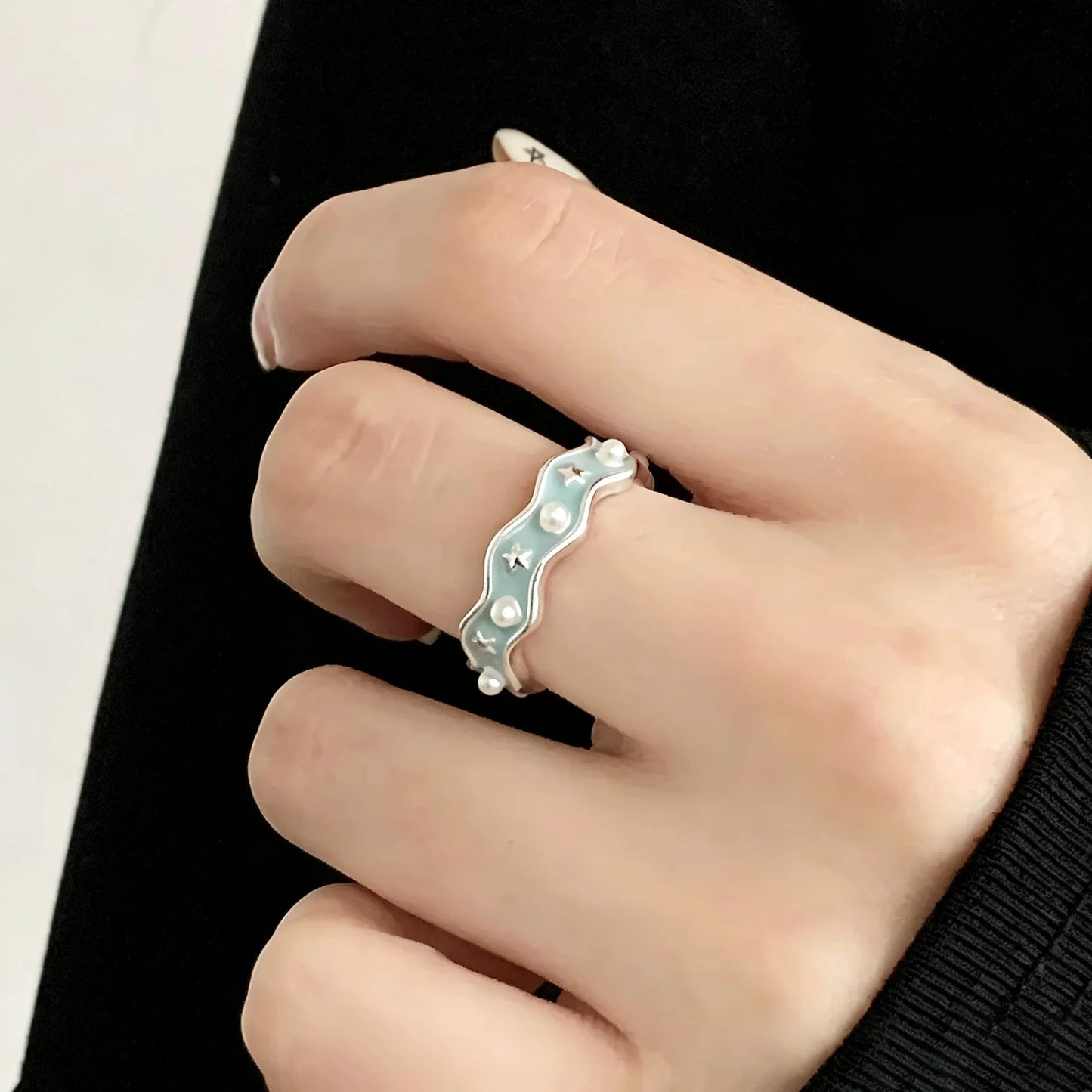 PANJBJ 925 Sterling Silver Golden Flower Rings For Women Drip Glaze Plant Irregular Adjustable Sweet Jewelry Gift Dropshipping