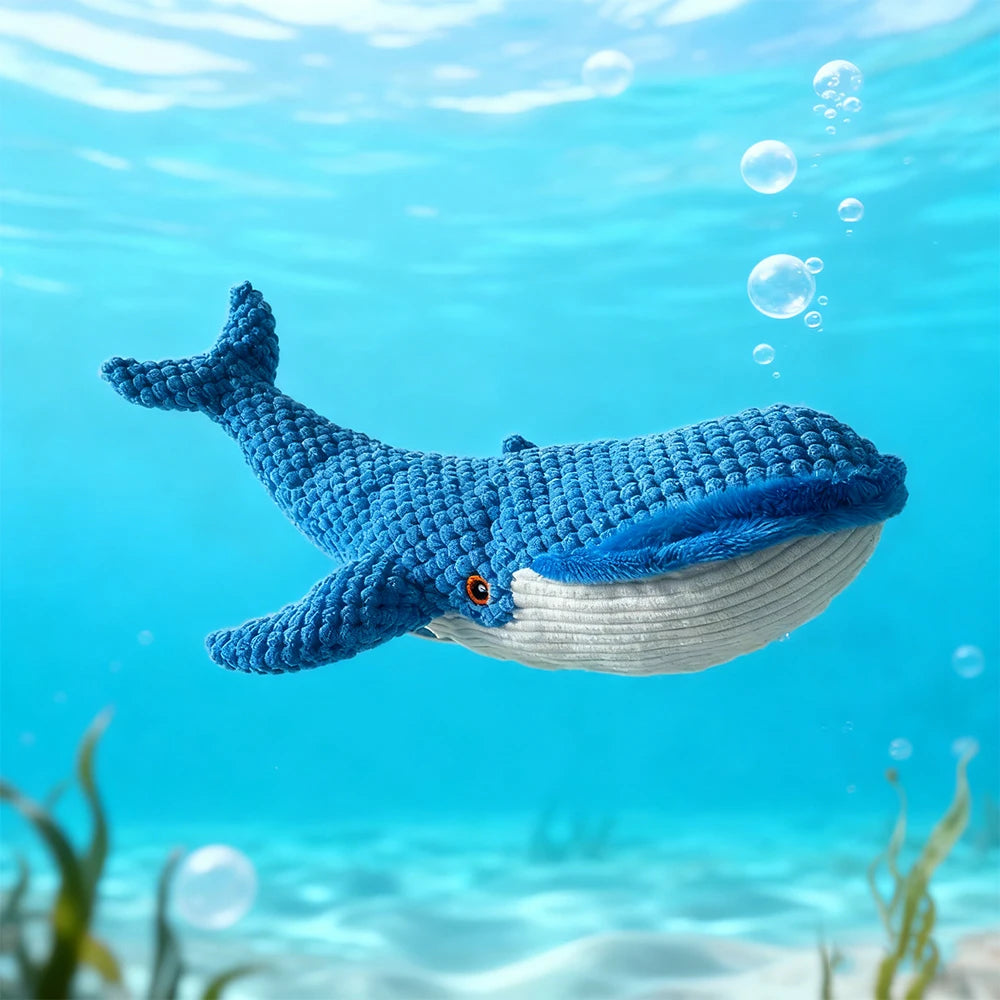 Pet Chew-Resistant Plush Interactive Toy with Sound, Whale-Shaped, Suitable for Large, Medium, and Small Pets Like Cats and Dogs, Double-Layer Fabric, Built-In Airbag