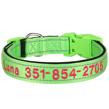 Embroidered Nylon Dog Collar Free Custom Dogs Collar Reflective Pet ID Name Phone No. For Small Medium Large Dogs Pug Adjustable