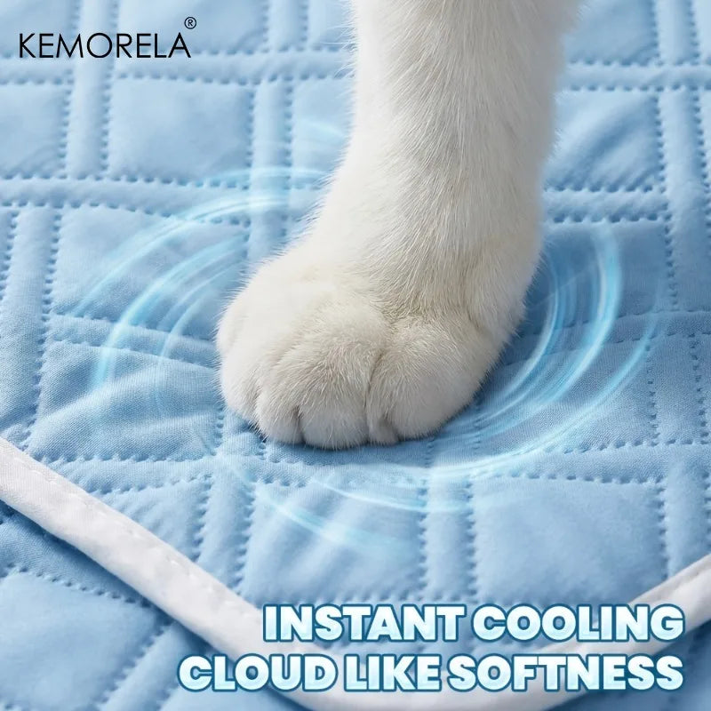 KEMORELA 1pc Summer Dog Cooling Mat Glacier Blue - Ice Silk Fiber Mat, Breathable Skin-Friendly Cooling for Puppies & Adult Dogs
