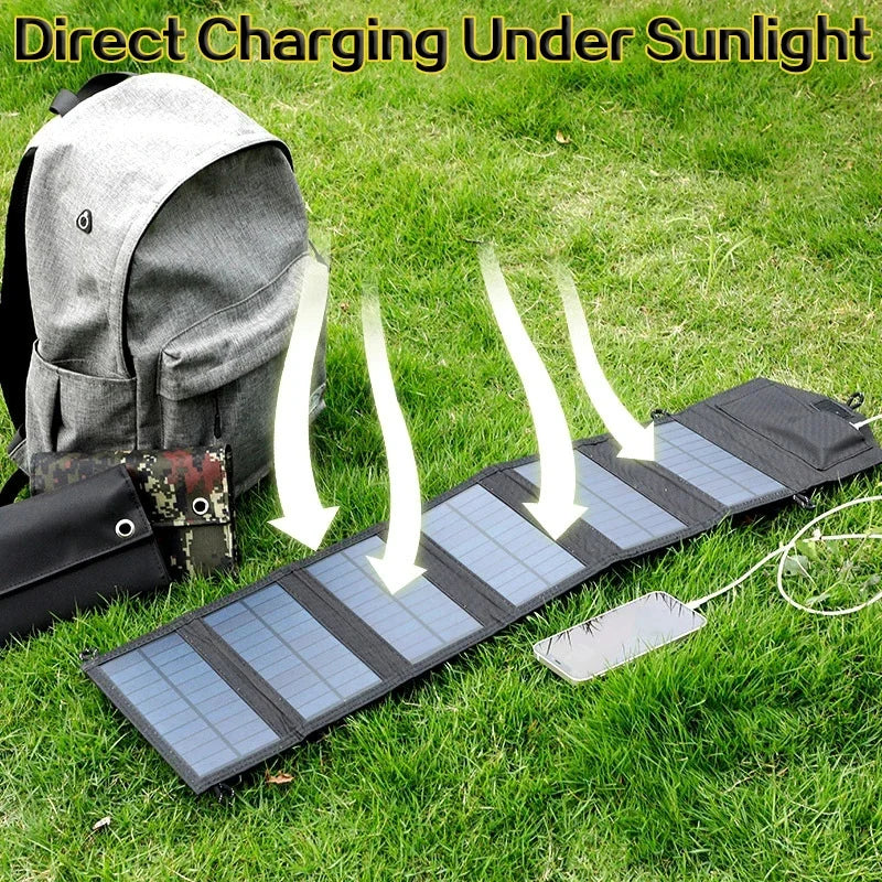 20W 6-Fold Portable Foldable Solar Charger Panel, USB 5V DC Full Time Power Output for Outdoor Mobile Power Supply