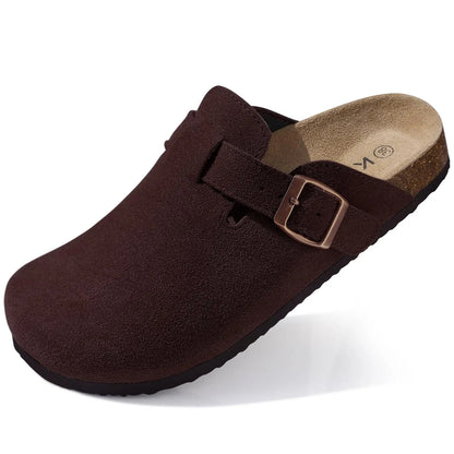 Evshine Men's Cow Suede Clogs with Arch Support Leather Mules Comfort Fashion Potato Shoe Women Cork Footbed Genuine Suede Clogs