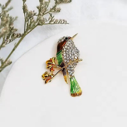 Fashion Magpie Brooch Cute Bird Flower Enamel Rhinestone Corsage Pin Clothing Accessories Jewelry