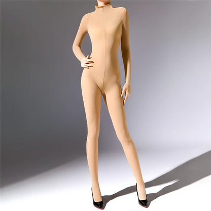 Plus Size Sexy Women 120D Five Finger Glove Sleeve Bodysuit Seamless Tight Warm High Elastic Shaping Cosplay Unisex Fit Jumpsuit