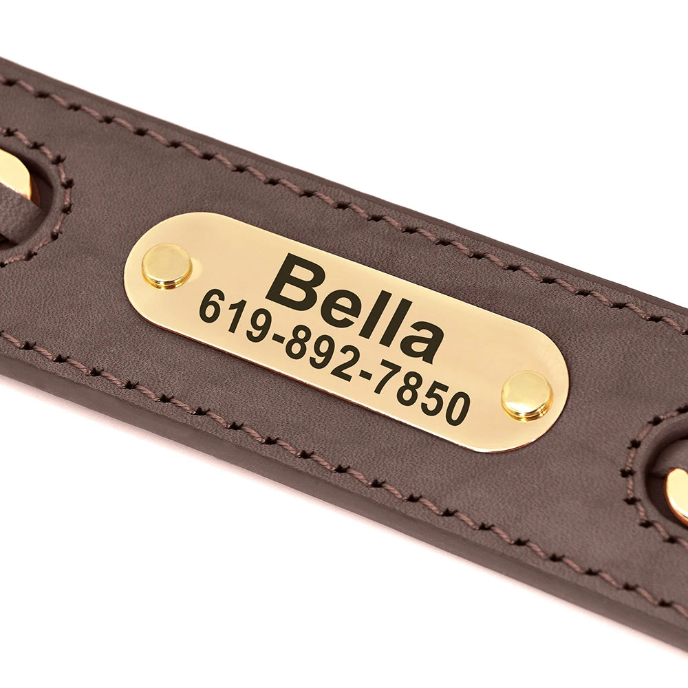 Custom Leather Dog Collar Accessories Personalized ID Tag Nameplate Collars For Small Medium Large Dogs French Bulldog Pitbull