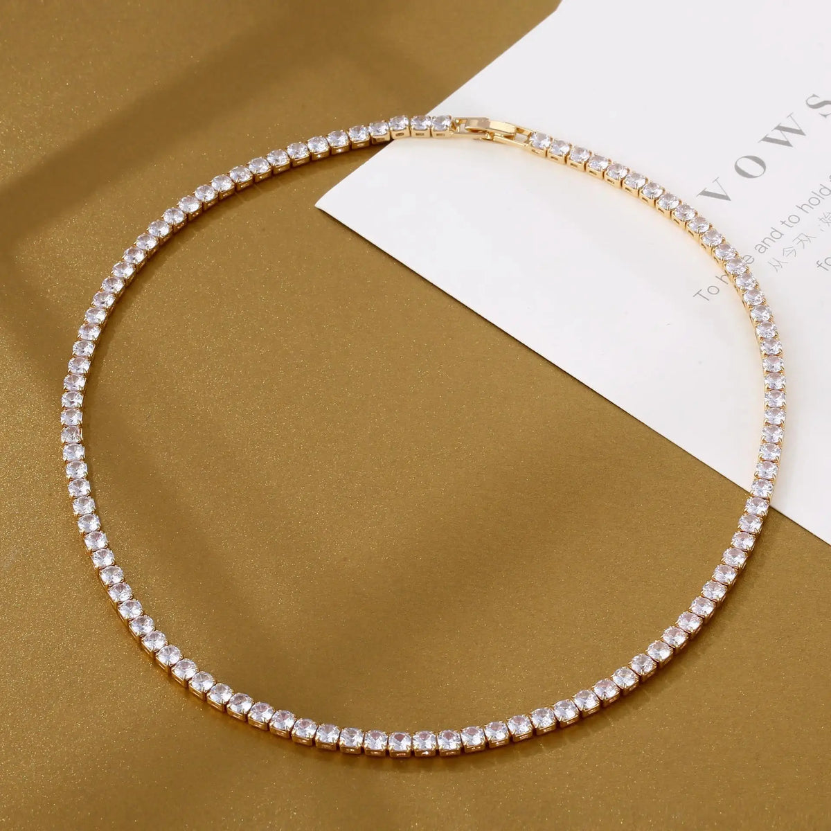Trendy 4mm Moissanite Cz Tennis Necklace For Women 18K Gold Sparking Rhinestone Choker Chain Wedding Jewelry
