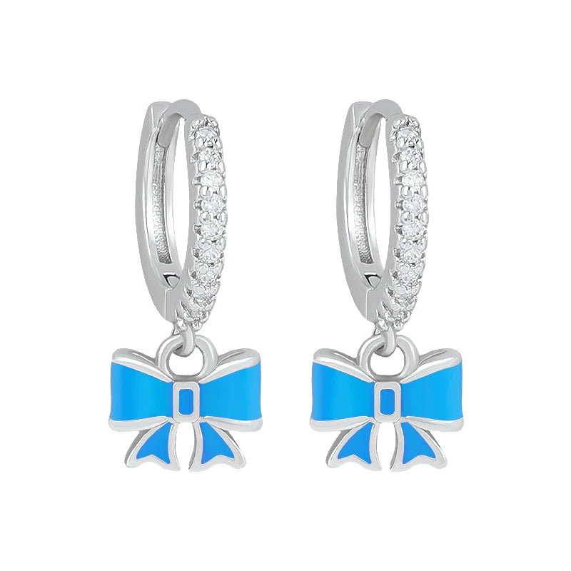 925 Sterling Silver Needle Light Blue Zircon Stud Earrings for Women Fashion Blue Enamel Pendant Earrings Luxury Jewelry Gifts