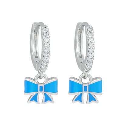 925 Sterling Silver Needle Light Blue Zircon Stud Earrings for Women Fashion Blue Enamel Pendant Earrings Luxury Jewelry Gifts