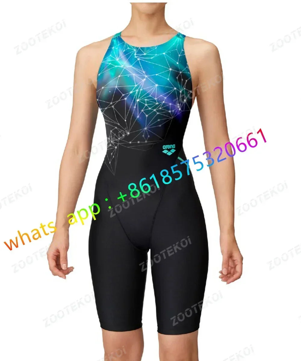 Womens One Piece Bodysuit Swimsuit Triathlon Competitive Pro Training Knee Length Swimwear Swimming Pool Comfort Bathing Suit