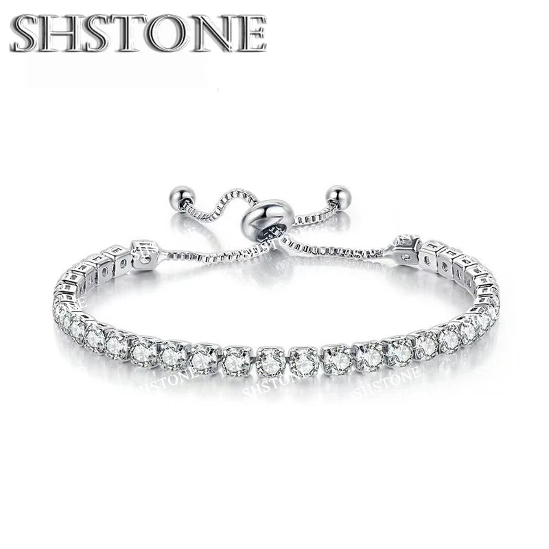 Noble 925 Sterling Silver Bracelet Chain Luxury Color Crystal Hand Jewelry For Women Charm Wedding Gift Party 18cm