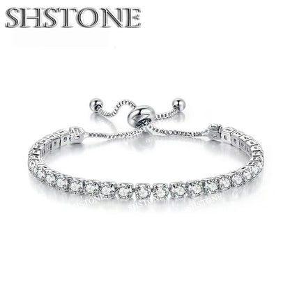 Noble 925 Sterling Silver Bracelet Chain Luxury Color Crystal Hand Jewelry For Women Charm Wedding Gift Party 18cm
