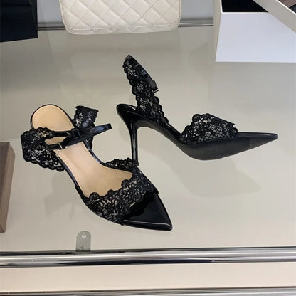 Luxury Lace Embroidery Ankle Strap Buckle Women Gladiator Sandals Elegant Thin High heels Summer Fashion Party Wedding Shoes