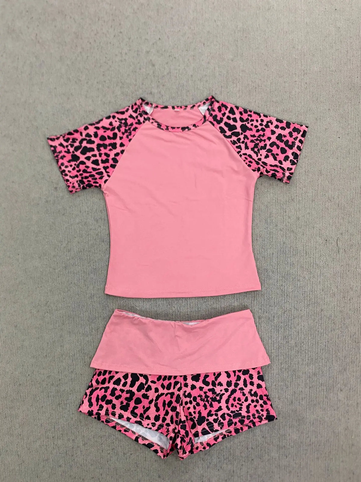 2026 summer new American retro leopard print patchwork short sleeved shorts set Y2K punk street fashion trend casual spicy girl