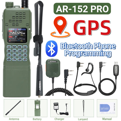 BAOFENG AR-152 PRO 10W GPS Long Range Walkie Talkie 50KM Bluetooth Programming Multi Band 12000mAh Tactial Amateur Survival Gear