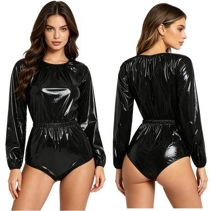 Men Women Waterproof Glossy Bodysuit Leak-proof Washable Diaper Cover Elderly Bedridden Special Needs Adaptive Jumpsuit Swimwear
