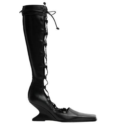 2026 Summer Hollow Out Strap Square Shaped Thick High Heels Summer Cool Boots Fashionable and Sexy Women's Sandals