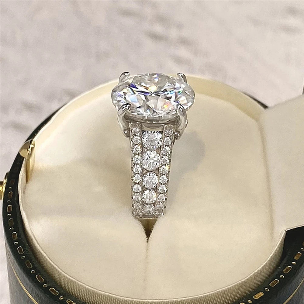 Luxury D Color 10 Carat Moissanite Rings for Women 925 Sterling Silver Brilliant Round Lab Diamond Wedding Anniversary Ring Gift