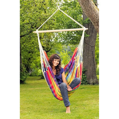 Brazilian-Made Rainbow Hammock Chair: Cotton-Polyester Blend, Suitable for Indoor and Outdoor Use, Supports Up to 240lbs