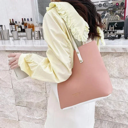 Large Capacity Patchwork Bag Hot Stamped Contrast Color Shoulder Bags Women Pu Leather Ladies Purses and Shopping Bag Casual