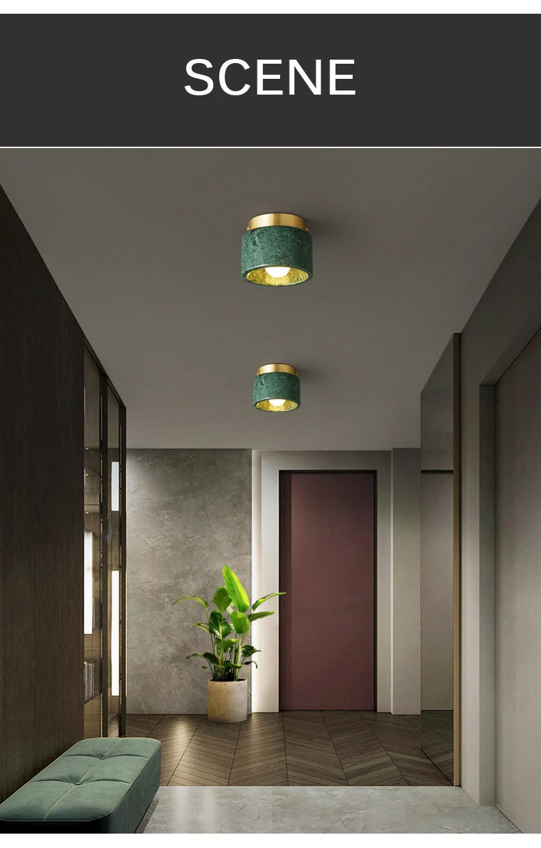 Nordic Marble Downlight Living Bedroom Room Decor Marble Ceiling Light Green White Stone Corridor Aisle Lamp