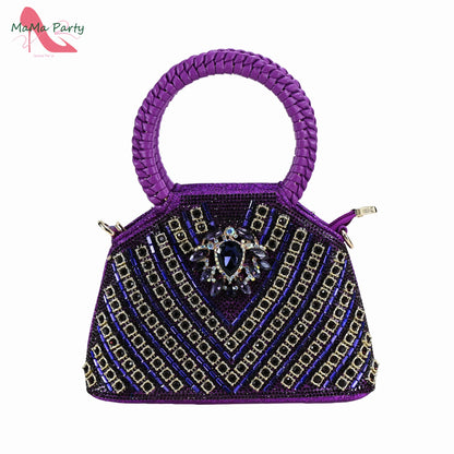 Purple Color New Arrivals Italian Design Nigerian Women Shoes and Bag Set Pointed Toe Slipper with Shinning Crystal for Party