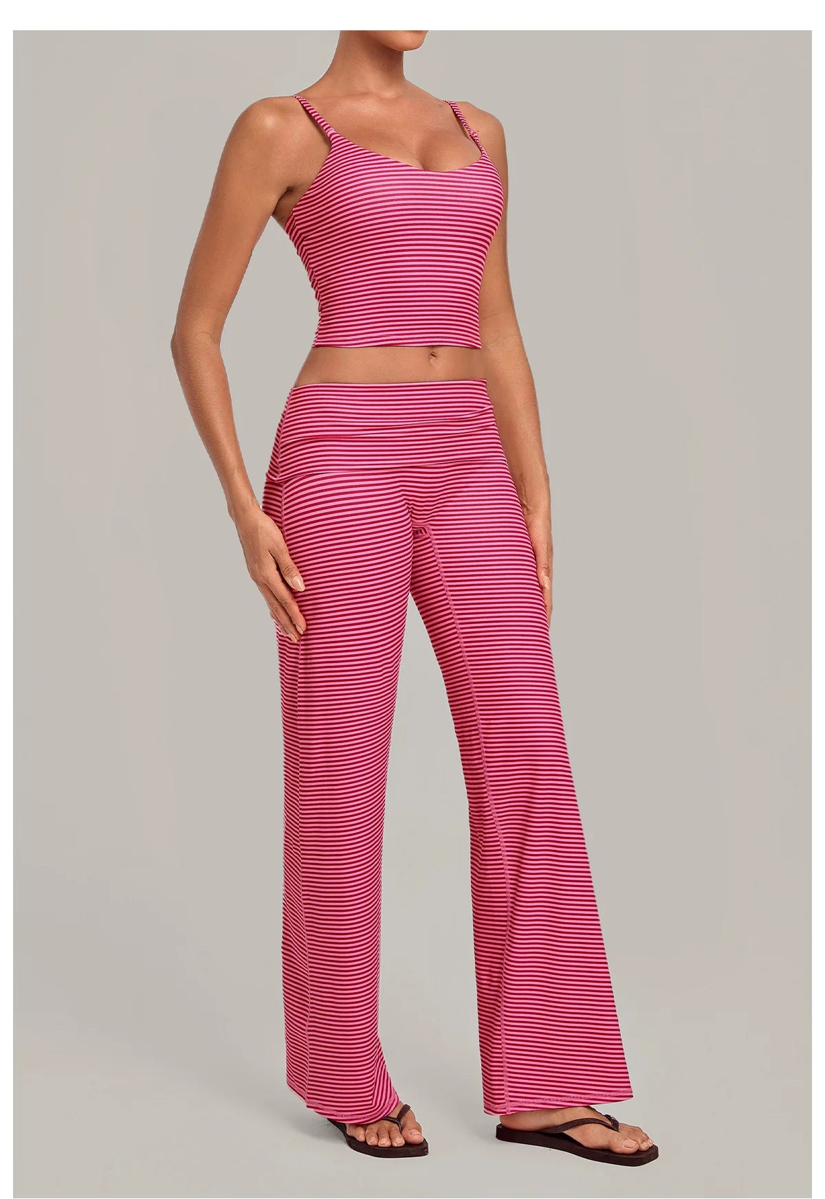 2PCS Stripes And Polka Dots Yoga Suit Women Tracksuits Sports Outfits Gym Clothes Breathable Sports Bra Fitness Flared Pants Set
