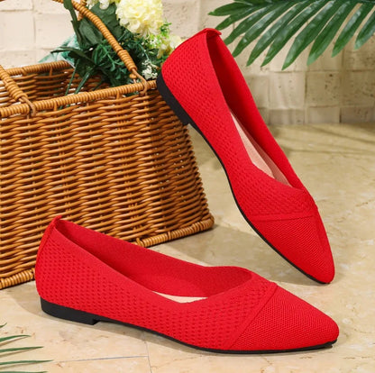 Summer Fashion Solid Color Low-Top Shoes Luxury Round Toe Women's Knit Slip-on Outdoor Walking Shopping Women's Flat Shoes 36-43