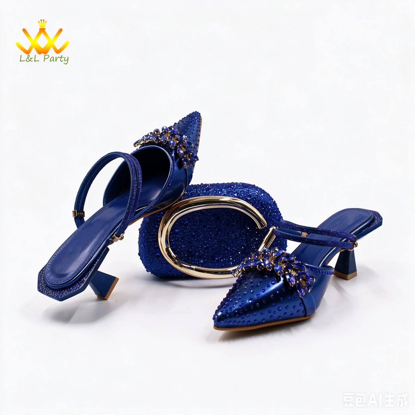 2026 Autumn New Arrivals Royal Blue Color Shoes and Bag  Set Special Design Fashion for Wedding Party