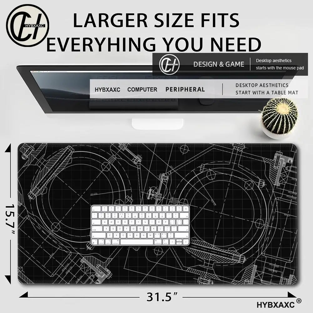 Mechanical Drawing Mouse Pad Gaming Accessory Large HD Mousepad XXL MousePad Natural Rubber Carpet Non-Slip Table Mat Office Rug