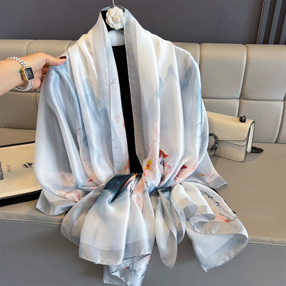 180*90cm Large Silk Satin Scarf Women Fashion Printed Scarf Spring And Summer Styles New Shawl Wrap Female Hand 2025 NEW