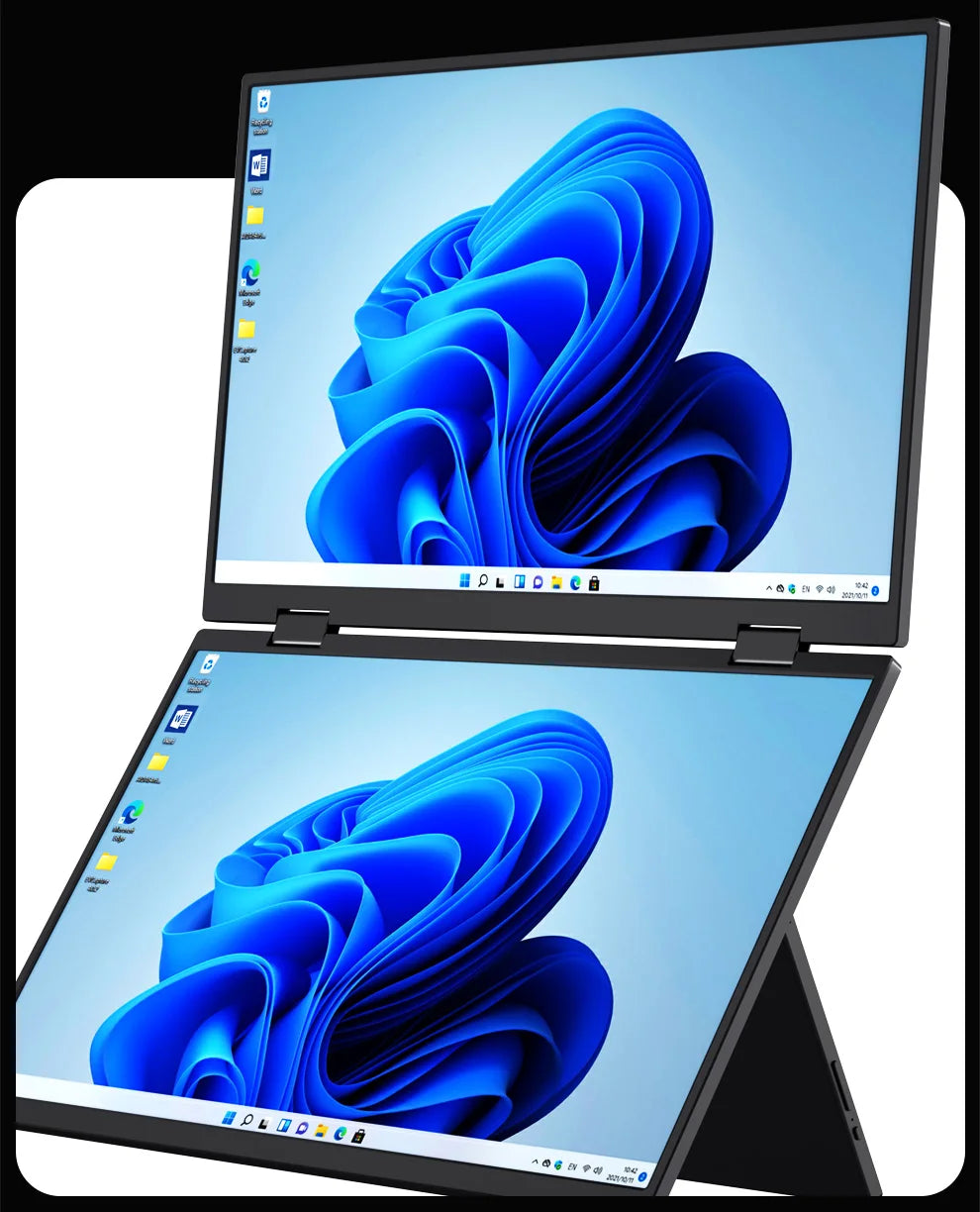 15.6" Folding Portable Monitor Dual Touch Screen 1080p 300nits VESA 75mm Freely Adjust Display Extender for Laptop PC With Bag