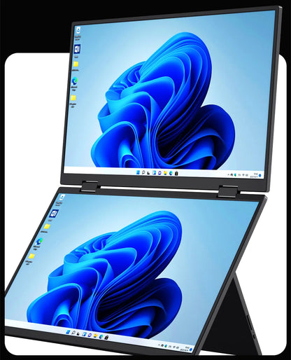 15.6" Folding Portable Monitor Dual Touch Screen 1080p 300nits VESA 75mm Freely Adjust Display Extender for Laptop PC With Bag