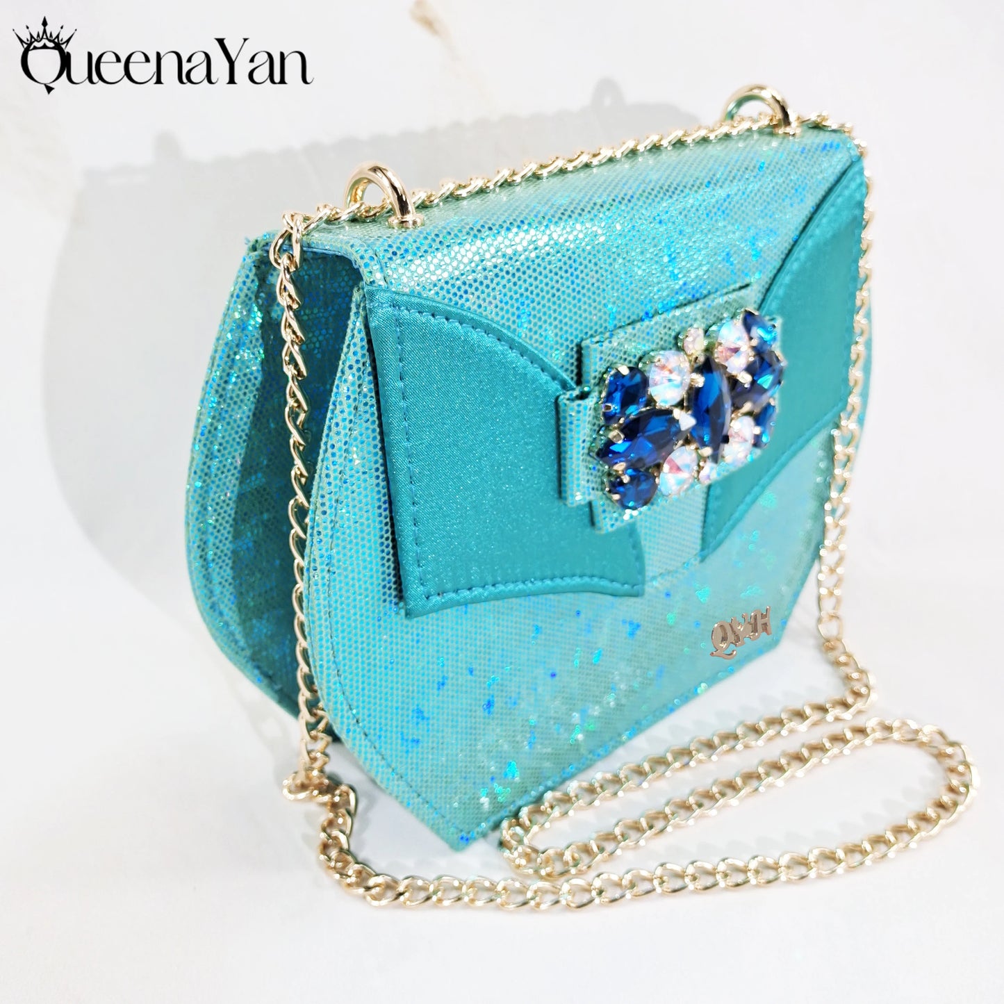 Queena Yan New Arrival  Special Synthetic Fabrics Design Teal Color Women's Matching Shoe and Bag Set  for Weddings and Parties