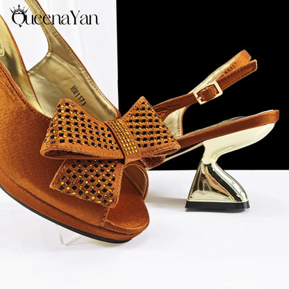 Queena Yan Sky Blue Color Peep Toe High Women Heels Shoes and Bags for Women Rhinestone Evening Party Elegant Luxury Handbag
