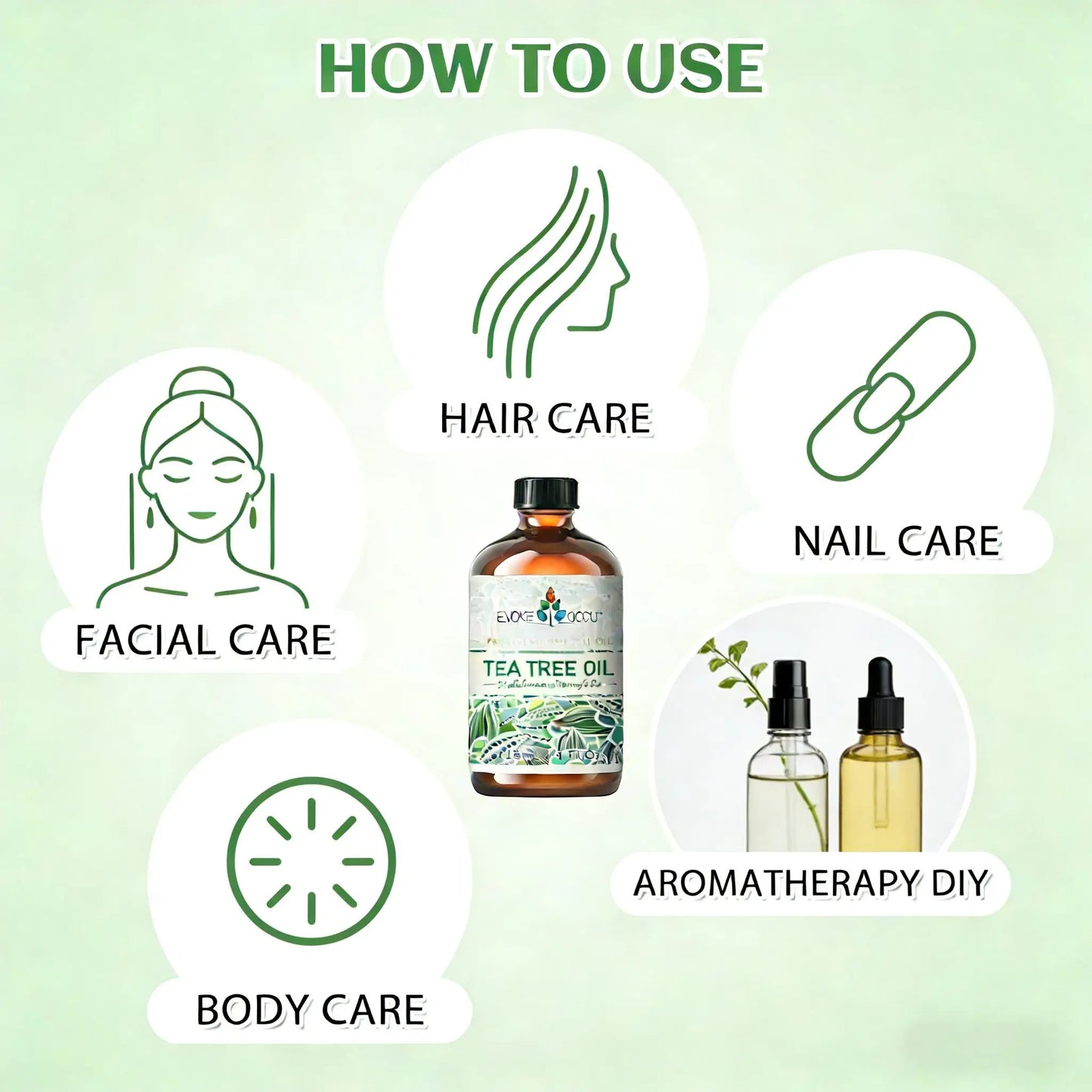 EVOKE OCCU Tea tree Essential Oils, 118ML/4 Fl.Oz. Premium Plant Oil for Hair&Nail Care Diffuser Soap Making, Add to Shampoo