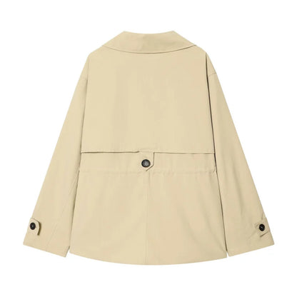 ETJ 2026 Women Casual Trench Coat Short Style Drawstring Waist Jacket Fashion Office Lady Spring Autumn Coat