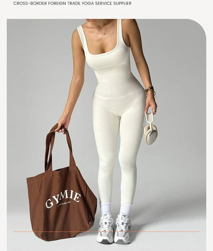 Women's One Piece Fitness Jumpsuits Seamless Slim Tracksuit High Elastic Gym Workout Bodysuit Ribbed Knited Hip Lift Jumpsuits