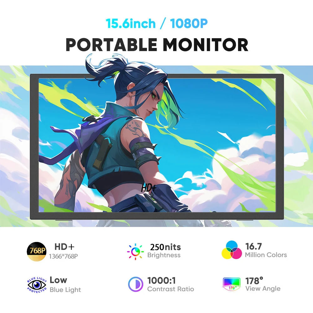 AHXJKA 15.6”Portable Monitors Game Screen HD Computer Expand  Laptop Second Display Speaker For XBox PS4/5 Switch With Speaker