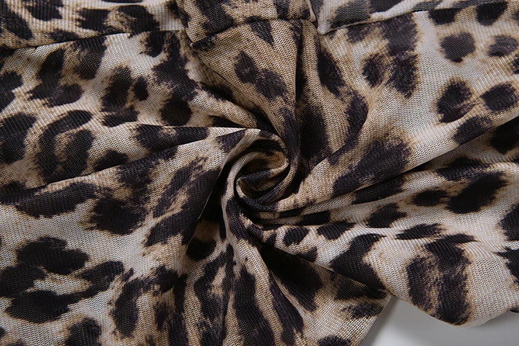 Weird Puss Leopard Print Romper Women See Through Sexy Hollow Deep v-Neck Ruffles Full Sleeve Clubwear Coquette Slim Playsuit