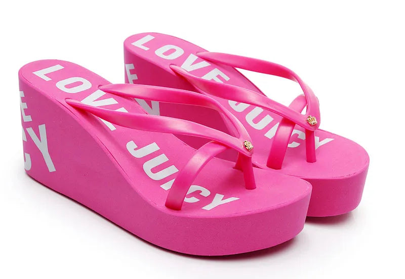 Women's Sandals Flip-Flops Summer Rubber Non-Slip Upper Slippers Wedge Fashion High Heel Beach Sandals for Women's slippers