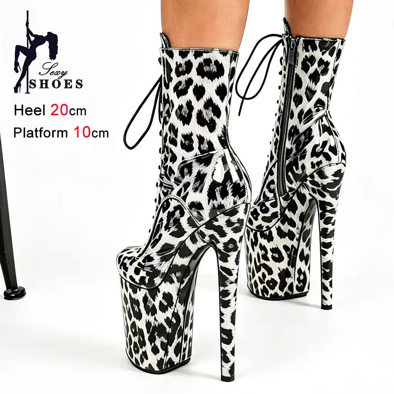 Stripper Heels 20CM/8Inches Supers Fashion Pole Dance Shoes For Nightclub Club Party Women Platform Leopard print Short Boots