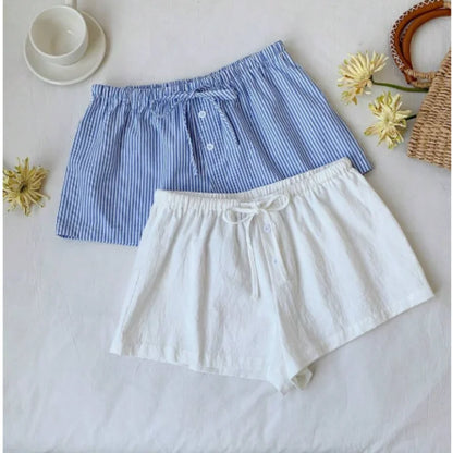 Elegant Beach Party Club Shorts Fashion Women Striped 2026 New Summer Drawstring Pocket Short Pant Casual Loose Wide Leg Pants
