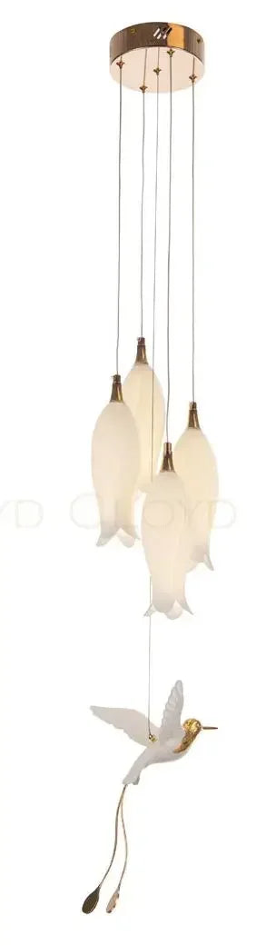 Luxury Crystal Staircase Chandelier for Stairsway Loft Ceramic Flowers Ceiling Chandelier for High Ceiling Villa Hotel Lobby