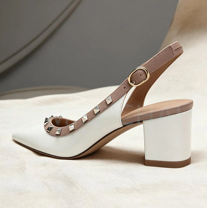 【Measure Your Feet Length Before Order】Rivets Back Strap Luxury Designer Women Elegant Sandals Block High Heel Shoes 121-CHC-33