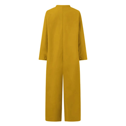 Solid Color Casual Loose Pocket Jumpsuit Women New Fall Simple Long Sleeve Shirt Female Vacation Rompers Fashionable Streetwear