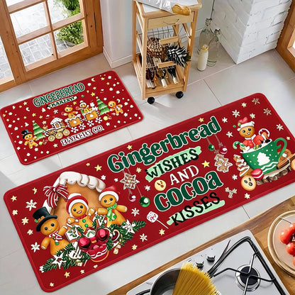 Christmas Kitchen Rug Square Soft Plush Flannel Mat with Christmas Bell Print Non Slip Water Absorbent Floor Rug