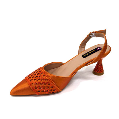 2025 New Elegant Nigerian Women’s Wine Colour Heeled Shoes and Rhinestone Handbag Set – Italian Design for Parties and Weddings