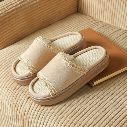 Hemp Casual Women's Slippers Home Spring Summer Luxury Designer Woman Shoes Flat Fashion Indoor Footwear Elegant Platform Slides